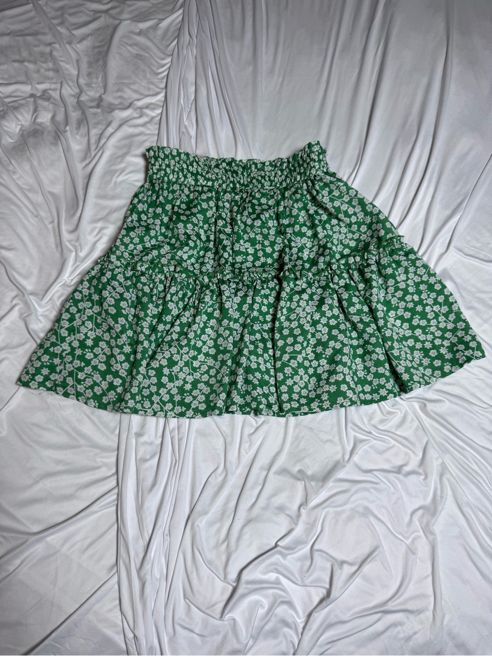 Princess Polly Green Floral Tiered Smocked Mini Skirt
